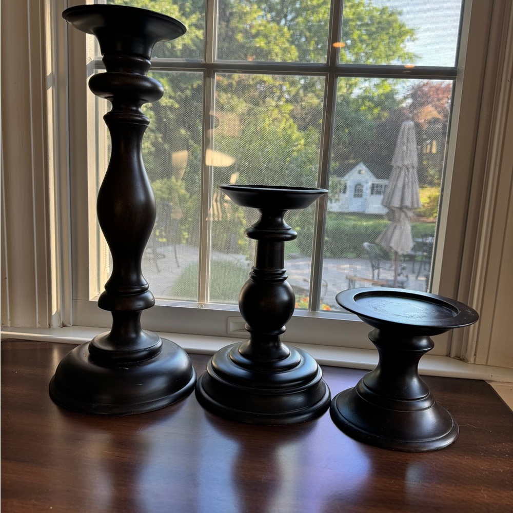 3 Pottery Barn Turned Wood Candle Holders